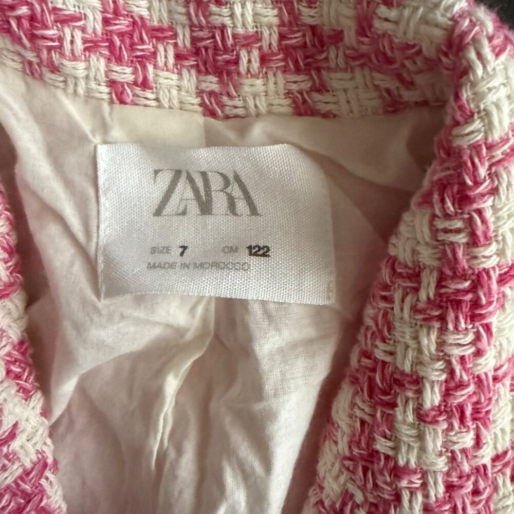 Zara Girls Pink & White Houndstooth Cropped Jacket & Skort Set Size 7 - Picture 4 of 7